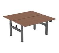 Double bureau motorisé assis-debout 120x75cm Plateaux noyer/Pied noir