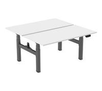 Double bureau motorisé assis-debout 150x75cm Plateaux blancs/Pied noir