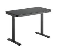 Bureau motorisé assis-debout 118x60cm avec tiroir et chargeur sans fil, Plateau Noir/Pied Noir