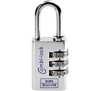 Burg Wächter 3641 Cadenas 30.20 mm aluminium argenté (chromé) avec serrure à combinaison
