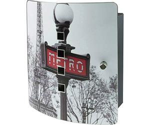 BURG-WÄCHTER, Armoire à Clés Murale avec Motif, 6204/10 Ni Paris Metro, 10 Crochets, Serrure Magnétique Pratique, Corps en Acier Galvanisé, Hauteur: 240 mm