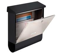 BURG-WÄCHTER, Boîte aux Lettres en Acier Inoxydable avec Boîte à journal, Format de Fente: A4, Boîtier en Acier Galvanisé avec Porte en Acier Inoxydable, London 68670 B+S, Noir mat/Argenté
