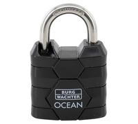 Burg-Wächter Ocean 490 Ni 30 SB Cadenas avec 2 clés, épaisseur de l'anse 4,8 mm, résistant à l'eau de mer, corps en laiton massif, double verrouillage, noir