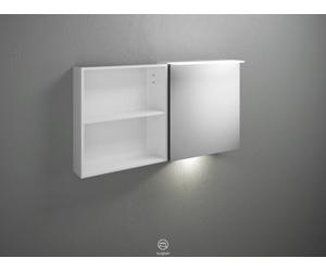 burgbad Badu armoire de toilette avec éclairage LED à poser, 1 porte butée à droite, 1 étagère ouverte, avec éclairage LED du lavabo, largeur 1200mm, SFUC120RF3698G0196, Couleur: Tectona décor cannell