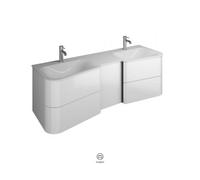 burgbad Badu double lavabo en fonte minérale blanc brillant, meuble sous lavabo inclus, 4 tiroirs, 1 porte butée gauche, largeur 1520mm, SFUL152LF3698C0001G0196, Couleur: Tectona décor cannelle / Tect