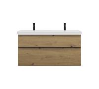 burgbad Eqio double lavabo en céramique, meuble sous-lavabo avec éclairage LED inclus, avec 2 tiroirs, largeur 1230mm, SEZC123F5662C0001G0252, Couleur: Décor Chêne Urbain / Décor Chêne Urbain, Poignée