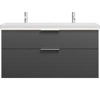burgbad Eqio double lavabo en céramique, meuble sous-lavabo avec éclairage LED inclus, avec 2 tiroirs, largeur 1230mm, SEZC123F6584C0001G0146