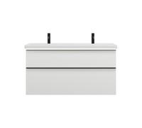 burgbad Eqio double lavabo en céramique, meuble sous-lavabo avec éclairage LED inclus, avec 2 tiroirs, largeur 1230mm, SEZC123F6582C0001G0252, Couleur: Blanc mat / Blanc mat, poignée noire mat G0252