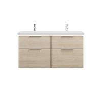 burgbad Eqio double lavabo en céramique, meuble sous-lavabo avec éclairage LED inclus, avec 4 tiroirs, largeur 1230mm, SEZD123F3180C0001G0146, Couleur: Chêne Décor Cachemire / Chêne Décor Cachemire, m