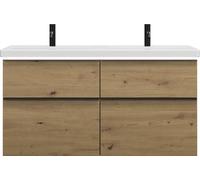 burgbad Eqio double lavabo en céramique, meuble sous-lavabo avec éclairage LED inclus, avec 4 tiroirs, largeur 1230mm, SEZD123F5662C0001G0252