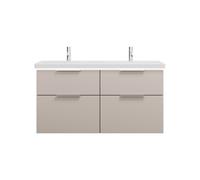 burgbad Eqio double lavabo en céramique, meuble sous-lavabo avec éclairage LED inclus, avec 4 tiroirs, largeur 1230mm, SEZD123F6583C0001G0146, Couleur: Gris clair mat / Gris clair mat, poignée chromée