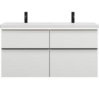 burgbad Eqio double lavabo en céramique, meuble sous-lavabo avec éclairage LED inclus, avec 4 tiroirs, largeur 1230mm, SEZD123F6582C0001G0252