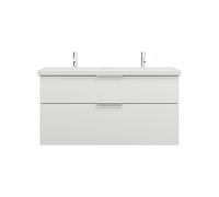 burgbad Eqio double lavabo en céramique y compris meuble sous-lavabo avec 2 tiroirs, largeur 1230mm, SEYS123F2009C0001G0146, Couleur: Blanc brillant / Blanc brillant, poignée chromée G0146