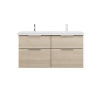 burgbad Eqio double lavabo en céramique y compris meuble sous-lavabo avec 4 tiroirs, largeur 1230mm, SEYT123F3180C0001G0146, Couleur: Chêne Décor Cachemire / Chêne Décor Cachemire, manche G0146
