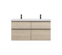 burgbad Eqio double lavabo en céramique y compris meuble sous-lavabo avec 4 tiroirs, largeur 1230mm, SEYT123F3180C0001G0252, Couleur: Décor Chêne Cashmere / Décor Chêne Cashmere, Poignée Noir Mat G025