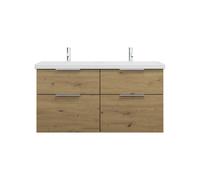 burgbad Eqio double lavabo en céramique y compris meuble sous-lavabo avec 4 tiroirs, largeur 1230mm, SEYT123F5662C0001G0146, Couleur: Décor chêne Urban / Décor chêne Urban, Poignée chromée G0146