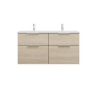 burgbad Eqio double lavabo en fonte minérale, meuble sous-lavabo avec 4 tiroirs inclus, largeur 1220mm, SHCF122F3180C0001G0146, Couleur: Chêne Décor Cachemire / Chêne Décor Cachemire, manche G0146