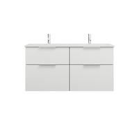 burgbad Eqio double lavabo en fonte minérale, meuble sous-lavabo avec 4 tiroirs inclus, largeur 1220mm, SHCF122F6582C0001G0146, Couleur: Blanc mat / Blanc mat, poignée chromée G0146