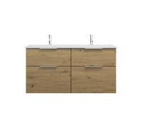 burgbad Eqio double lavabo en fonte minérale, meuble sous-lavabo avec 4 tiroirs inclus, largeur 1220mm, SHCF122F5662C0001G0146, Couleur: Décor chêne Urban / Décor chêne Urban, Poignée chromée G0146