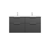 burgbad Eqio double lavabo en fonte minérale, meuble sous-lavabo avec 4 tiroirs inclus, largeur 1220mm, SHCF122F6584C0001G0146, Couleur: Gris foncé mat / Gris foncé mat, poignée chromée G0146