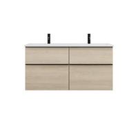 burgbad Eqio double lavabo en fonte minérale, meuble sous-lavabo avec 4 tiroirs inclus, largeur 1220mm, SHCF122F3180C0001G0252, Couleur: Décor Chêne Cashmere / Décor Chêne Cashmere, Poignée Noir Mat G