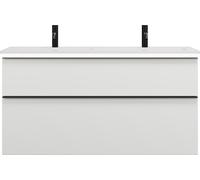 burgbad Eqio double lavabo en fonte minérale, meuble sous-lavabo avec éclairage LED inclus, avec 2 tiroirs, largeur 1220mm, SHCE122F6582C0001G0252