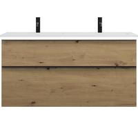 burgbad Eqio double lavabo en fonte minérale, meuble sous-lavabo avec éclairage LED inclus, avec 2 tiroirs, largeur 1220mm, SHCE122F5662C0001G0252