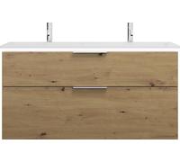 burgbad Eqio double lavabo en fonte minérale, meuble sous-lavabo avec éclairage LED inclus, avec 2 tiroirs, largeur 1220mm, SHCE122F5662C0001G0146