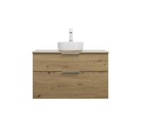 burgbad Eqio lavabo à poser en céramique, rond, au centre, meuble sous-lavabo inclus, largeur 1000mm, SGUM100F5662C0001G0146, Couleur: Décor chêne Urban / Décor chêne Urban, Poignée chromée G0146