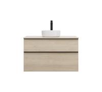 burgbad Eqio lavabo à poser en céramique, rond, au centre, meuble sous-lavabo inclus, largeur 1000mm, SGUM100F3180C0001G0252, Couleur: Décor Chêne Cashmere / Décor Chêne Cashmere, Poignée Noir Mat G02