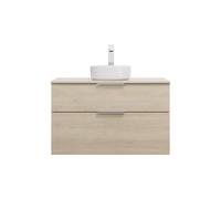 burgbad Eqio lavabo à poser en céramique, rond, au centre, meuble sous-lavabo inclus, largeur 1000mm, SGUM100F3180C0001G0146, Couleur: Chêne Décor Cachemire / Chêne Décor Cachemire, manche G0146
