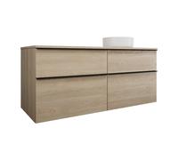 burgbad Eqio lavabo à poser en céramique rond, droite, meuble sous-lavabo inclus, largeur 1400mm, SGUW140RF3180C0001G0252, Couleur: Décor Chêne Cashmere / Décor Chêne Cashmere, Poignée Noir Mat G0252
