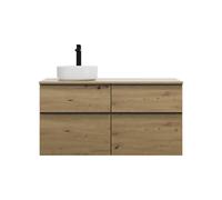 burgbad Eqio lavabo à poser en céramique rond, gauche, meuble sous-lavabo inclus, largeur 1200mm, SGUW120LF5662C0001G0252, Couleur: Décor Chêne Urbain / Décor Chêne Urbain, Poignée Noir Mat G0252