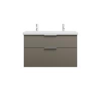 burgbad Eqio lavabo en céramique avec 2 trous pour robinetterie, meuble sous-lavabo inclus, largeur 1030mm, SEYR103F2010C0001G0146, Couleur: Gris brillant / Gris brillant, poignée chromée G0146