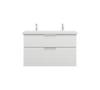 burgbad Eqio lavabo en céramique avec 2 trous pour robinetterie, meuble sous-lavabo inclus, largeur 1030mm, SEYR103F2009C0001G0146, Couleur: Blanc brillant / Blanc brillant, poignée chromée G0146