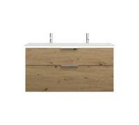 burgbad Eqio lavabo en fonte minérale avec 2 trous pour robinetterie, meuble sous-lavabo avec éclairage LED inclus, 1220x490x638mm, SHCT122F5662C0001G0146, Couleur: Décor chêne Urban / Décor chêne Urb