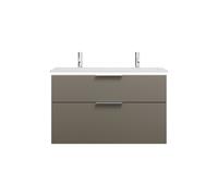 burgbad Eqio lavabo en fonte minérale avec 2 trous pour robinetterie, meuble sous-lavabo avec éclairage LED inclus, 1020x490x638mm, SHCT102F2010C0001G0146, Couleur: Gris brillant / Gris brillant, poig