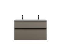 burgbad Eqio lavabo en fonte minérale avec 2 trous pour robinetterie, meuble sous-lavabo inclus, 1020x490x618mm, SHCS102F2010C0001G0252, Couleur: Gris brillant / Gris brillant, poignée profilée Noir m