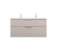 burgbad Eqio lavabo en fonte minérale avec 2 trous pour robinetterie, meuble sous-lavabo inclus, 1220x490x618mm, SHCS122F6583C0001G0146, Couleur: Gris clair mat / Gris clair mat, poignée chromée G0146