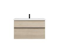 burgbad Eqio lavabo en fonte minérale avec meuble sous-lavabo et éclairage LED, 1020x490x638mm, SHCC102F3180C0001G0252, Couleur: Décor Chêne Cashmere / Décor Chêne Cashmere, Poignée Noir Mat G0252