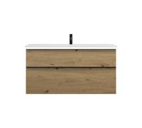 burgbad Eqio lavabo en fonte minérale avec meuble sous-lavabo et éclairage LED, 1220x490x638mm, SHCC122F5662C0001G0252, Couleur: Décor Chêne Urbain / Décor Chêne Urbain, Poignée Noir Mat G0252
