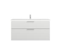 burgbad Eqio lavabo en fonte minérale avec meuble sous-lavabo et éclairage LED, 1220x490x638mm, SHCC122F2009C0001G0146, Couleur: Blanc brillant / Blanc brillant, poignée chromée G0146