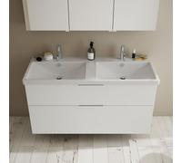 burgbad Eqio double lavabo en céramique y compris meuble sous-lavabo avec 2 tiroirs, largeur 1230mm, SEYS123F2009C0001G0146, Couleur: Blanc brillant / Blanc brillant, poignée chromée G0146