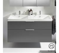 burgbad Eqio double lavabo en céramique, meuble sous-lavabo avec éclairage LED inclus, avec 2 tiroirs, largeur 1230mm, SEZC123F2010C0001G0146