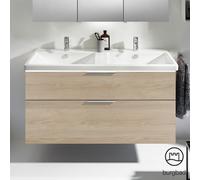 burgbad Eqio double lavabo en céramique, meuble sous-lavabo avec éclairage LED inclus, avec 2 tiroirs, largeur 1230mm, SEZC123F3180C0001G0146