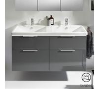 burgbad Eqio double lavabo en céramique, meuble sous-lavabo avec éclairage LED inclus, avec 4 tiroirs, largeur 1230mm, SEZD123F2010C0001G0146