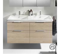 burgbad Eqio double lavabo en céramique, meuble sous-lavabo avec éclairage LED inclus, avec 4 tiroirs, largeur 1230mm, SEZD123F3180C0001G0146