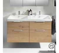 burgbad Eqio double lavabo en céramique, meuble sous-lavabo avec éclairage LED inclus, avec 4 tiroirs, largeur 1230mm, SEZD123F5662C0001G0146