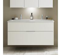 burgbad Eqio Slim double lavabo en céramique, meuble sous-lavabo avec 2 tiroirs inclus, 1220x490x620mm, SHBX122F2009C0001G0146, Couleur: Blanc brillant / Blanc brillant, poignée chromée G0146