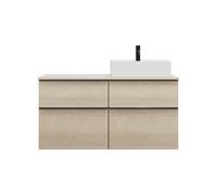 burgbad Eqio meuble sous-lavabo avec plan de toilette, découpe à droite, 4 tiroirs, largeur 1200mm, SGUU120RF3180G0252, Couleur: Décor Chêne Cashmere / Décor Chêne Cashmere, Poignée Noir Mat G0252
